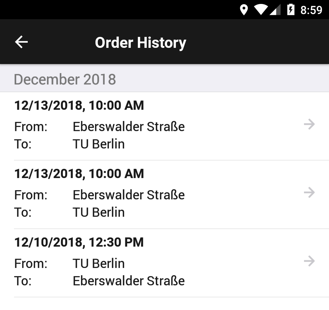 Order History Screen